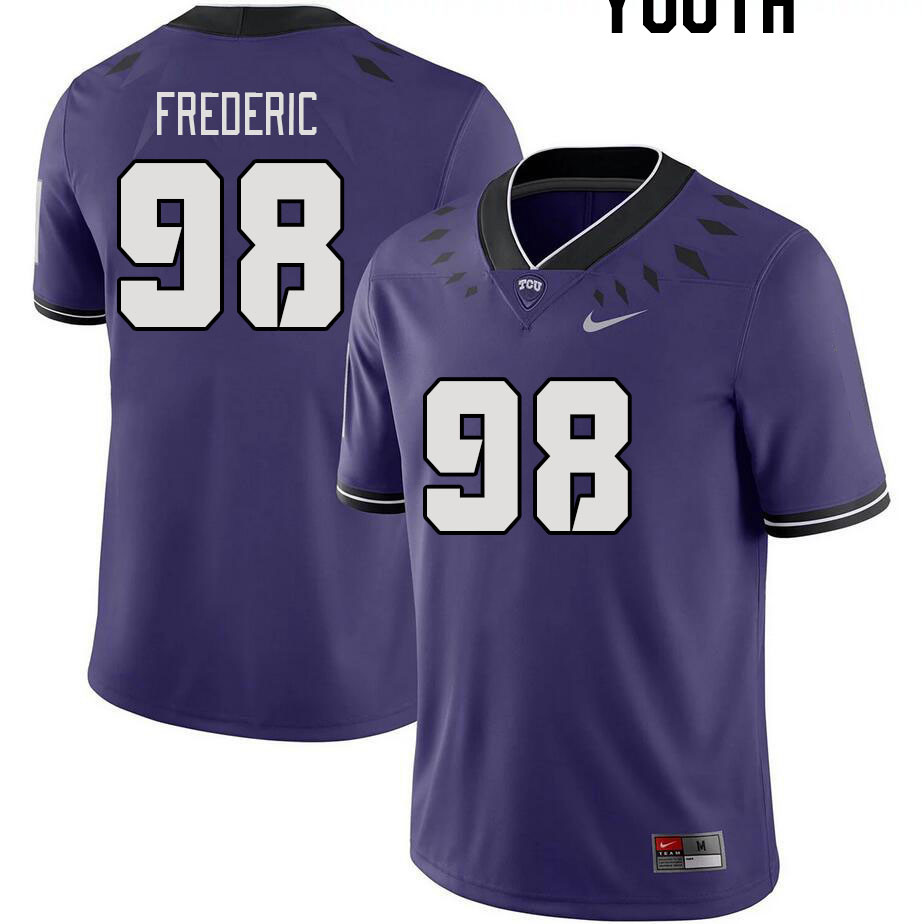 Youth #98 Logan Frederic TCU Horned Frogs 2023 College Footbal Jerseys Stitched-Purple